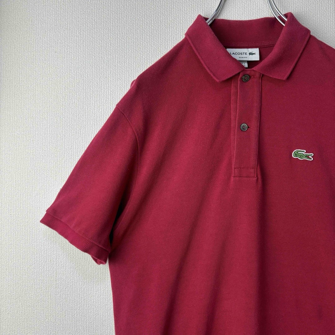 LACOSTE(ラコステ)のLACOSTE ラコステ　ポロシャツ　半袖　レッド　サイズ3 S M　古着 メンズのトップス(ポロシャツ)の商品写真