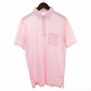 プラステ ポロシャツ 半袖 リネン混 無地 ピンク L ■002