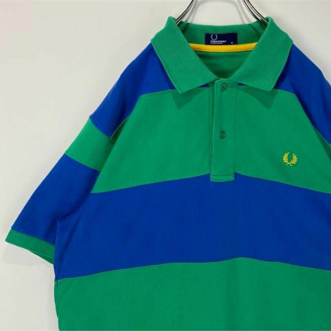 FRED PERRY(フレッドペリー)のフレッドペリー　ポロシャツ　ワンポイントロゴ　半袖シャツ　ボーダー　XLサイズ メンズのトップス(ポロシャツ)の商品写真