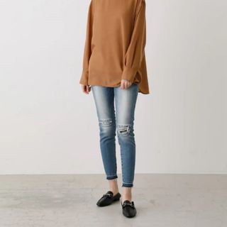 アズールバイマウジー(AZUL by moussy)のAZULby moussy クラッシュ デニム スキニー ストレッチ(デニム/ジーンズ)