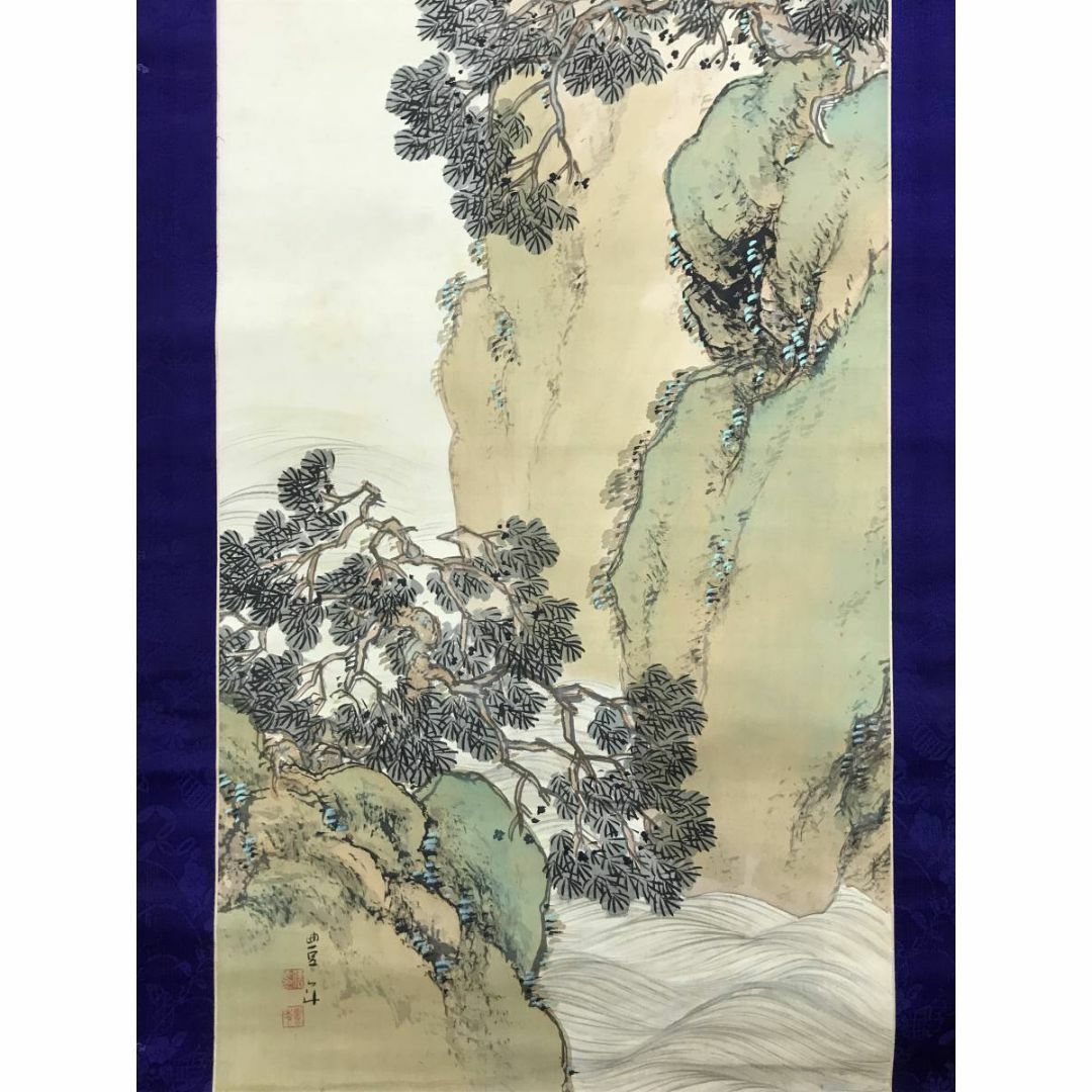 真作加藤英舟蓬莱山図祝事山水図松竹梅鶴図山水図掛軸☆宝船 真作加藤英舟蓬莱山図祝事山水図松竹梅鶴図山水図掛軸☆宝船