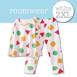 クレヨンシンチャン(クレヨンしんちゃん)の【ホワイト2XL】レディース　パジャマ　ルームウェア　部屋着　長袖　積み木(ルームウェア)