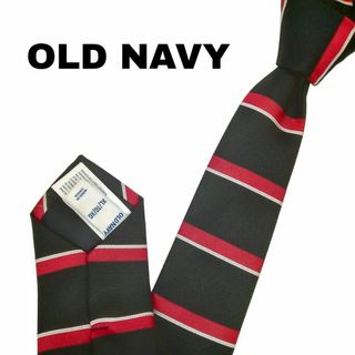 オールドネイビー(Old Navy)のOLD NAVY オールドネイビー ネクタイ 総柄 黒赤白 ボーダー柄 u48(ネクタイ)