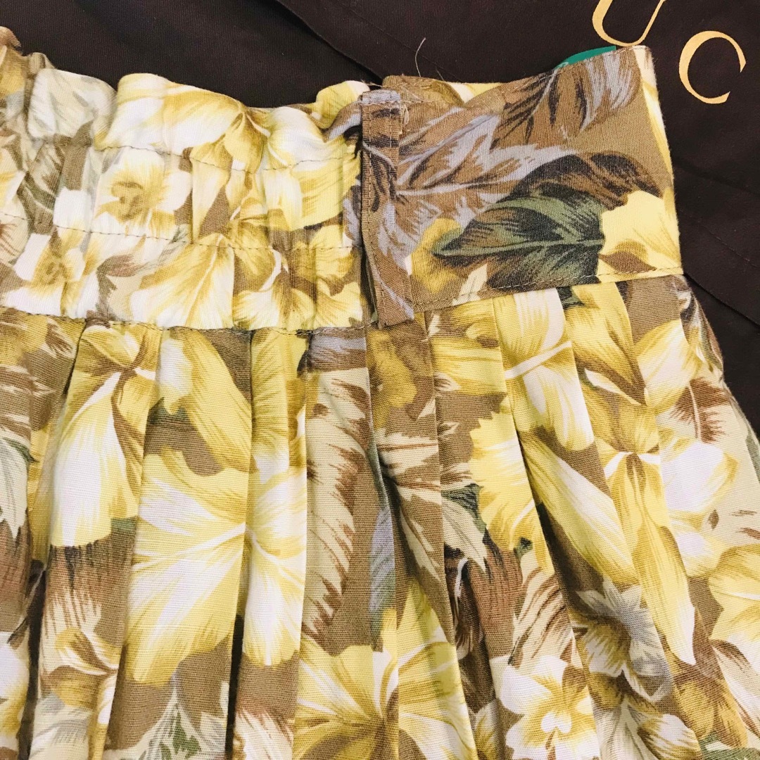レトロ 日本製 ギャザーフレアースカート ロングスカート ハイビスカス 総柄 L レディースのスカート(ロングスカート)の商品写真