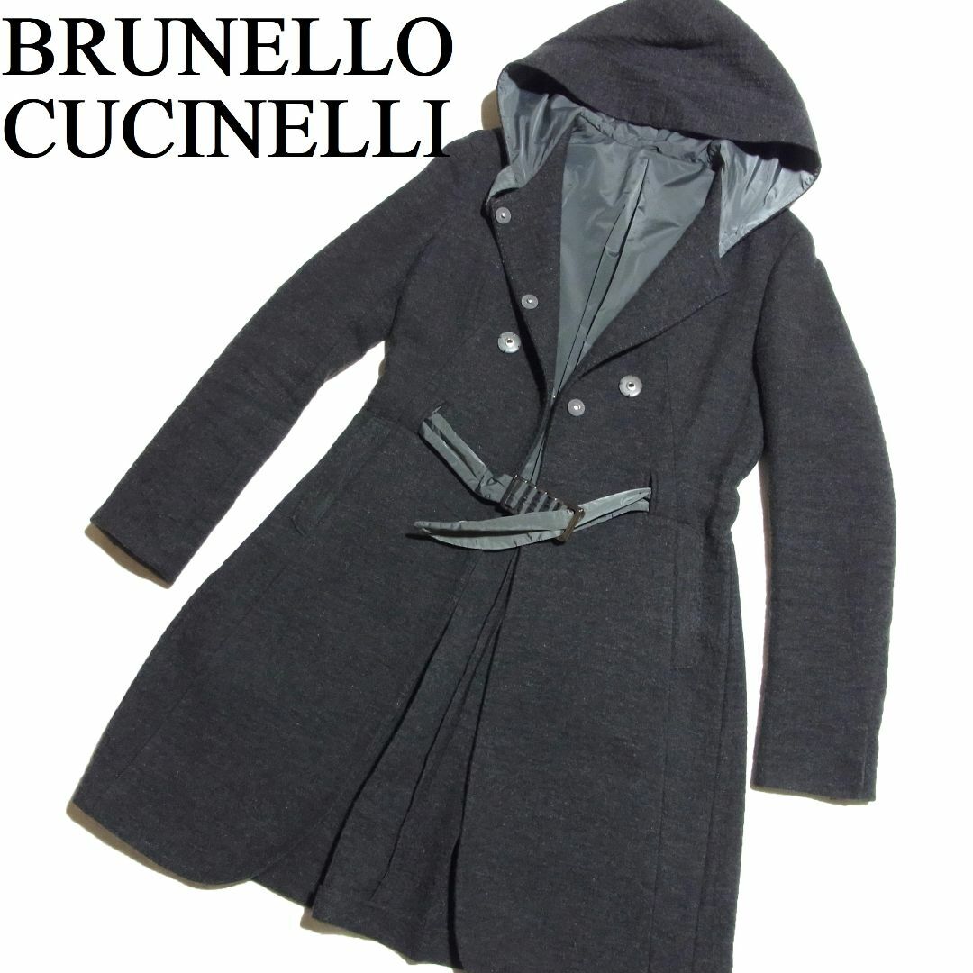 BRUNELLO CUCINELLI - ブルネロクチネリ カシミヤ リネン フード コート 40 グレー レディース