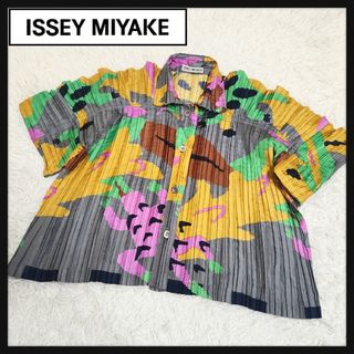 【美品】ISSEY MIYAKE 日本製 プリーツ ワイド シャツ マルチカラー