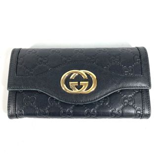 グッチ(Gucci)のグッチ GUCCI グッチシマ GG 282434 ロングウォレット フラップ 長財布 シマレザー ブラック(長財布)