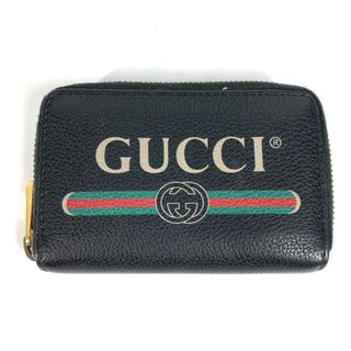 グッチ(Gucci)のグッチ GUCCI ロゴ 496319 小銭入れ 財布 ラウンドファスナー コインケース レザー ブラック(コインケース)