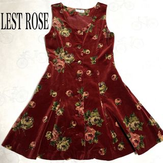 レストローズ(L'EST ROSE)の【美品】レストローズ　ベロア　ワンピース　くるみボタン　薔薇柄　ベルベット(ひざ丈ワンピース)