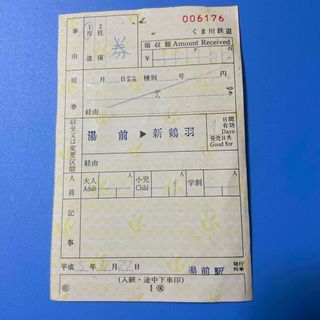 くま川鉄道　出札補充券　黄色券(鉄道)