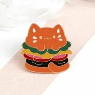 猫 ハンバーガー ブローチ レディース ピンズ ねこ ネコ アニマル キャット(ブローチ/コサージュ)