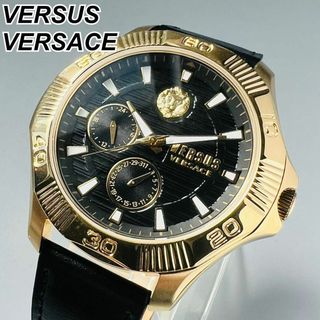 ヴェルサーチ(VERSACE)のヴェルサス ヴェルサーチ 腕時計 メンズ 新品クォーツ ゴールド ブラックレザー(腕時計(アナログ))