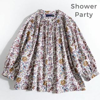 788*美品 シャワーパーティー コットン 花柄 ボタニカル柄 シャツ(シャツ/ブラウス(長袖/七分))