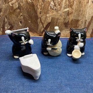 Mい1309】セブンコーポレーション 黒猫楽団 猫 置物 飾り 陶器 Mい1309】セブンコーポレーション 黒猫楽団 猫 置物 飾り 陶器