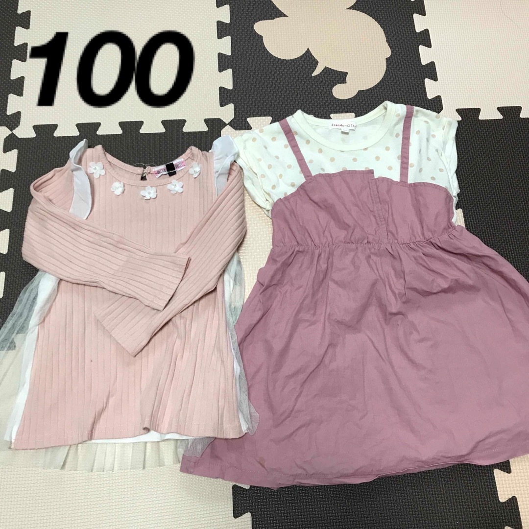 女の子　100  トップス　長袖　半袖ワンピース　まとめ売り キッズ/ベビー/マタニティのキッズ服女の子用(90cm~)(Tシャツ/カットソー)の商品写真