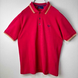 フレッドペリー(FRED PERRY)の大人気　フレッドペリー　ポロシャツ　半袖　L レッド　イエロー　古着(ポロシャツ)