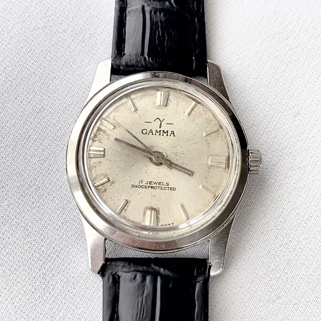 レア　SWISS製　GAMMA 17石　メンズ手巻き腕時計　稼動品 メンズの時計(腕時計(アナログ))の商品写真