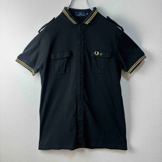 フレッドペリー(FRED PERRY)の大人気　フレッドペリー　ボタン　ポロシャツ　L 黒金　半袖　古着(ポロシャツ)