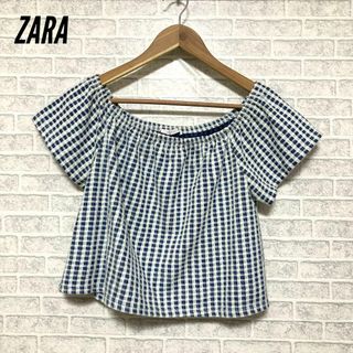 ザラ(ZARA)のザラ ZARA★ギンガムチェック★オフショルダー★クロップドブラウス★Ｌサイズ(ベアトップ/チューブトップ)