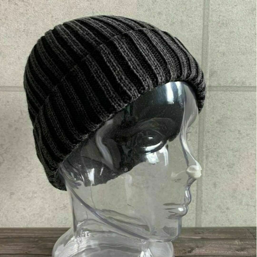 送料込 帽子 ニット帽 ワッチ デニム糸 インディゴ染 ビーニー シンプル BK メンズの帽子(ニット帽/ビーニー)の商品写真