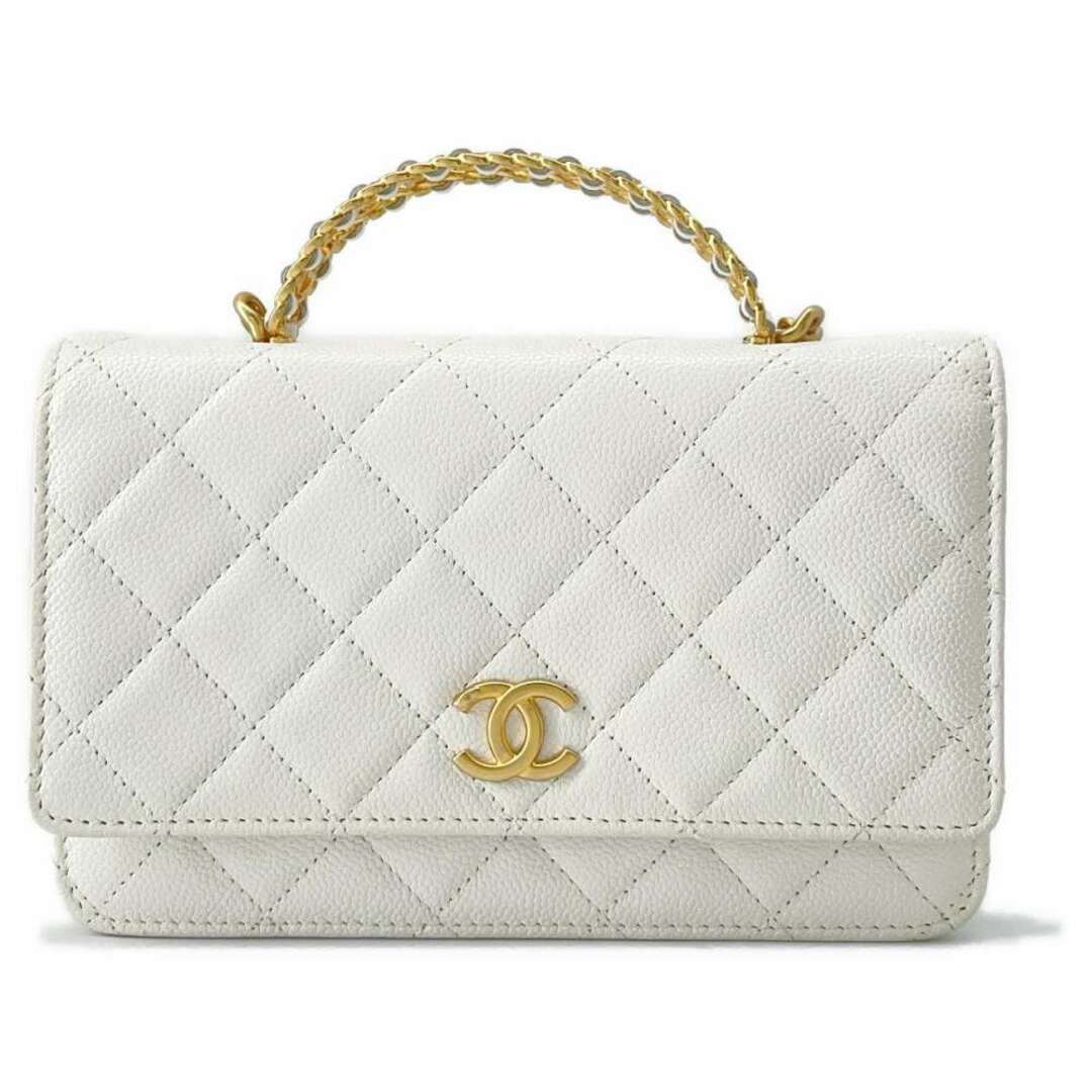 CHANEL(シャネル)のシャネル チェーンウォレット マトラッセ トップハンドル ロゴ ココマーク キャビアスキン CHANEL 財布 白 レディースのファッション小物(財布)の商品写真