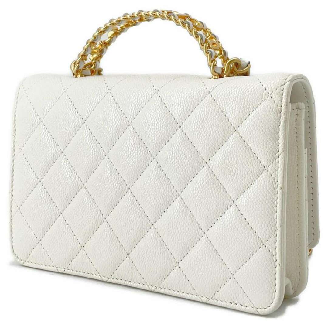 CHANEL(シャネル)のシャネル チェーンウォレット マトラッセ トップハンドル ロゴ ココマーク キャビアスキン CHANEL 財布 白 レディースのファッション小物(財布)の商品写真