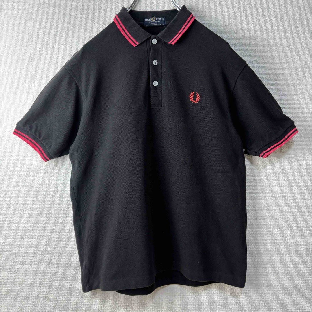 FRED PERRY(フレッドペリー)のフレッドペリー　ポロシャツ　半袖　ビンテージ　M ブラック　ピンク　古着屋 メンズのトップス(ポロシャツ)の商品写真