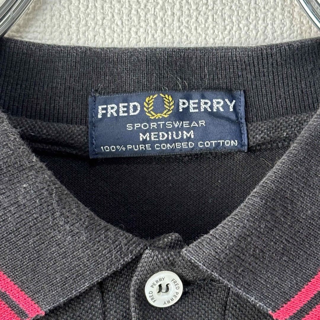 FRED PERRY(フレッドペリー)のフレッドペリー　ポロシャツ　半袖　ビンテージ　M ブラック　ピンク　古着屋 メンズのトップス(ポロシャツ)の商品写真