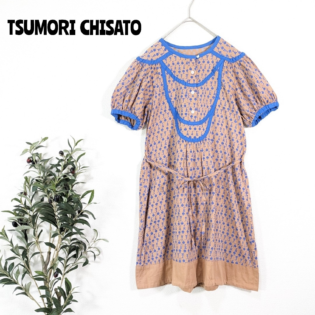 TSUMORI CHISATO(ツモリチサト)の★ TSUMORI CHISATO ツモリチサト ★ネコリンゴ ワンピース 総柄 レディースのワンピース(ひざ丈ワンピース)の商品写真