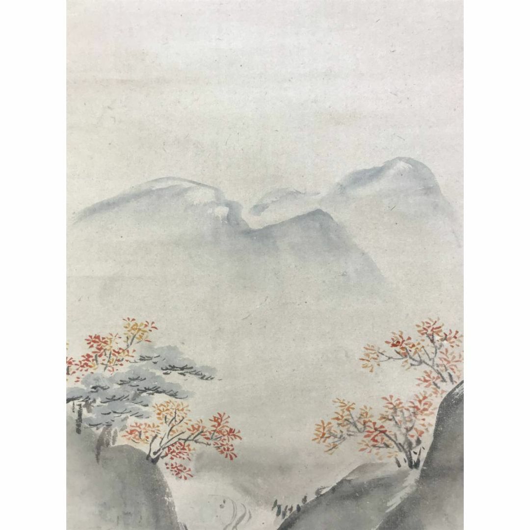 真作/狩野柳雪/秋景山水図/山水図/紅葉図/掛軸☆宝船☆AD-627の 真作/狩野柳雪/秋景山水図/山水図/紅葉図/掛軸☆宝船☆AD-627の