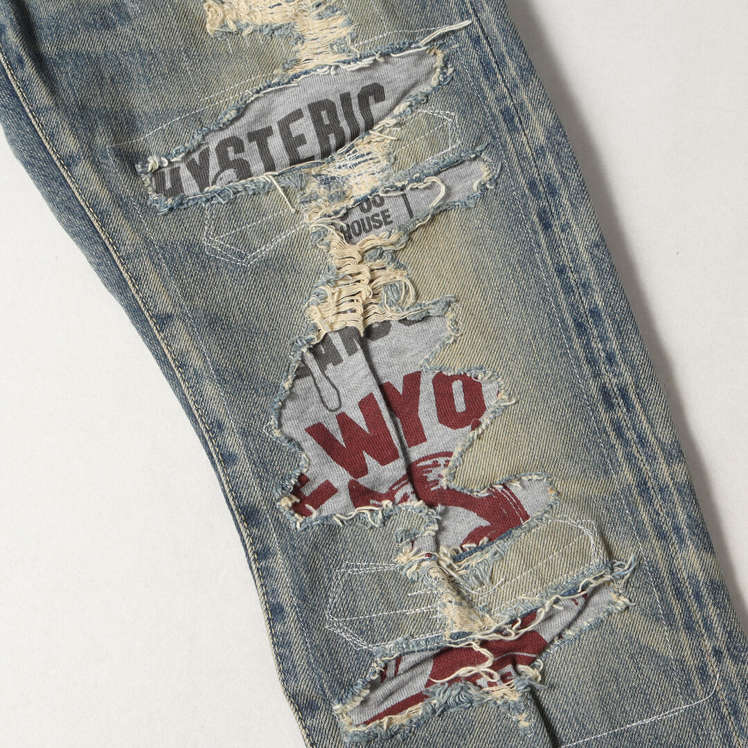 HYSTERIC GLAMOUR(ヒステリックグラマー)のHYSTERIC GLAMOUR ヒステリックグラマー パンツ サイズ:28 CPR加工 スタッズ ボタンフライ デニムパンツ 0204AP06 スウェット リペア スキニー スリム インディゴ 日本製 【メンズ】【中古】 メンズのパンツ(デニム/ジーンズ)の商品写真