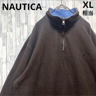 ノーティカ(NAUTICA)のノーティカ ハーフジップ トレーナー スウェット 刺繍ロゴ サイズL ブラウン(スウェット)