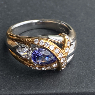 K18 Pt900 タンザナイト　ダイヤモンド　デザインジュエリーリング(リング(指輪))