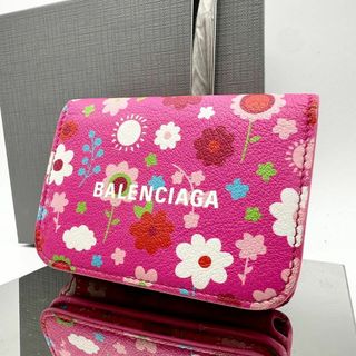 バレンシアガ(Balenciaga)の【鑑定済】バレンシアガ 三つ折り財布 ピンク 花柄 カーフスキン レディース(財布)