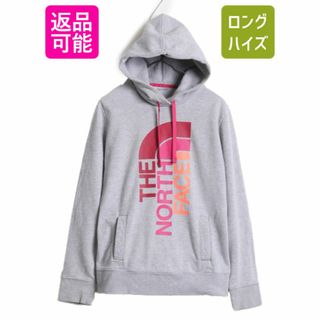 ザノースフェイス(THE NORTH FACE)のノースフェイス プリント スウェット フード パーカー レディース M 程 The North Face プルオーバー 裏起毛 トレーナー アウトドア グレー(パーカー)