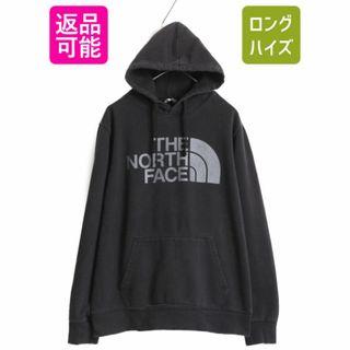 ザノースフェイス(THE NORTH FACE)のノースフェイス プリント スウェット フード パーカー メンズ L 古着 The North Face プルオーバー 裏起毛 トレーナー アウトドア ブラック(パーカー)