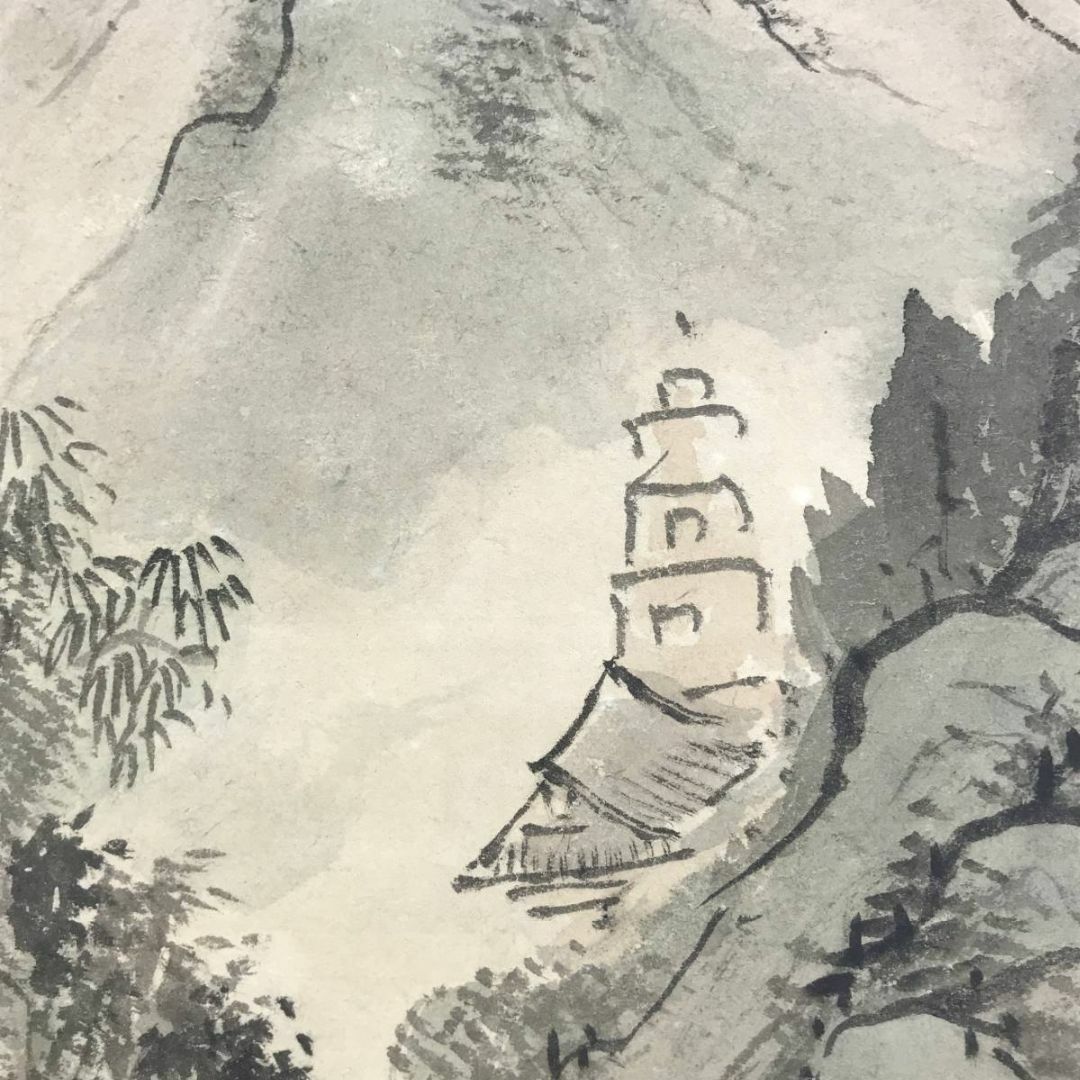 真作/田近香雨/塔山水画賛/山水図/山家図/掛軸☆宝船☆AD-691の 真作/田近香雨/塔山水画賛/山水図/山家図/掛軸☆宝船☆AD-691の
