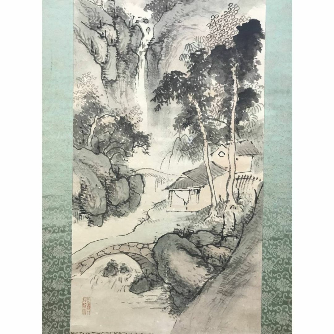 真作/田近香雨/塔山水画賛/山水図/山家図/掛軸☆宝船☆AD-691の 真作/田近香雨/塔山水画賛/山水図/山家図/掛軸☆宝船☆AD-691の