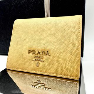 プラダ(PRADA)の【鑑定済】 プラダ 二つ折り財布 イエロー サフィアーノ ゴールドロゴ(財布)