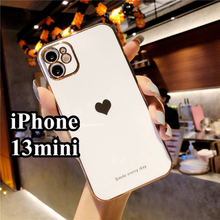 iPhone13miniケース　ホワイト　ハート　シンプル　可愛い　韓国　大人気(iPhoneケース)