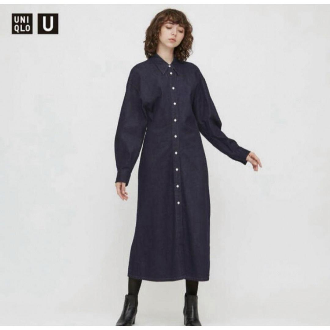 UNIQLO(ユニクロ)のユニクロ デニムロングシャツワンピース なぐもふうか レディースのワンピース(ロングワンピース/マキシワンピース)の商品写真