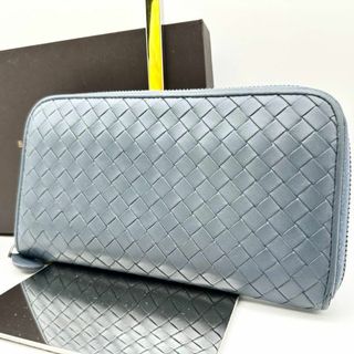 ボッテガヴェネタ(Bottega Veneta)の【鑑定済】ボッテガヴェネタ 長財布 グレー ラウンドファスナー イントレチャート(長財布)