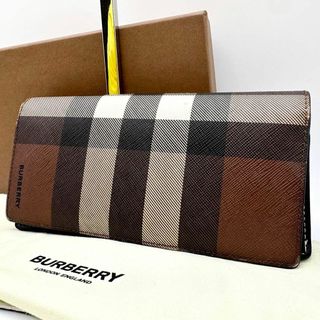 バーバリー(BURBERRY)の【美品 現行 箱付】バーバリー 長財布 ブラウン メガチェック 二つ折り メンズ(財布)