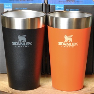 スタンレー(Stanley)のSTANLEYスタッキング真空パイント2個setマットブラック＆オレンジ 正規品(食器)