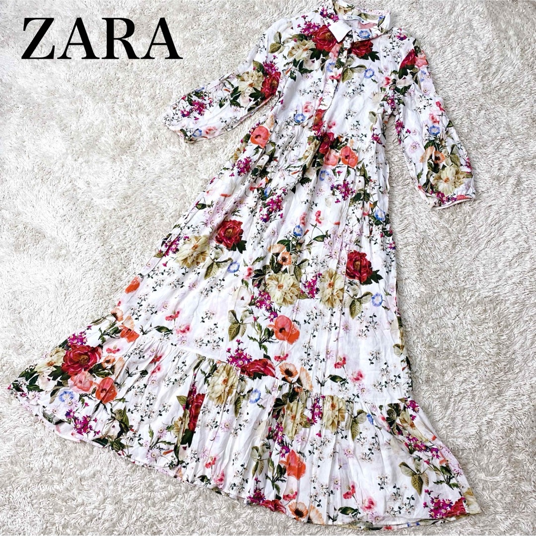 ZARAザラ花柄フローラルプリントマキシロングワンピース旅行にも