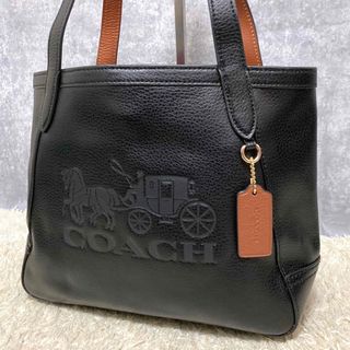 コーチ(COACH)の【極美品】コーチ トートバッグ レザー ソフト ブラック ロゴ型押し 肩掛け可(トートバッグ)