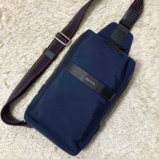 ポールスミス(Paul Smith)の【極美品】ポールスミス　ショルダーバッグ　ナイロン　レザー　ネイビー　ストライプ(ショルダーバッグ)