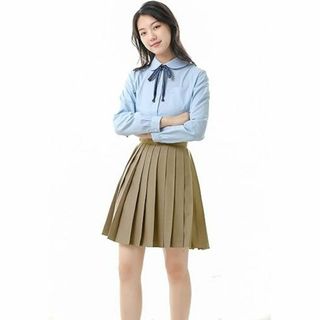 制服 スカート ハイウエスト ミニスカート 48CM丈 無地 ライン プリーツ(ミニスカート)