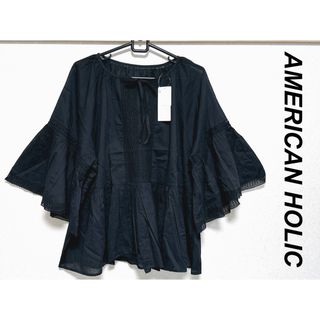 アメリカンホリック(AMERICAN HOLIC)の新品　アメリカンホリック　レディース　レディース袖フレアブラウス　ブラック(シャツ/ブラウス(半袖/袖なし))