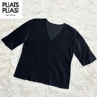 プリーツプリーズイッセイミヤケ(PLEATS PLEASE ISSEY MIYAKE)のプリーツプリーズ　イッセイミヤケ　プリーツ　カットソー　半袖　　ブラック(カットソー(半袖/袖なし))